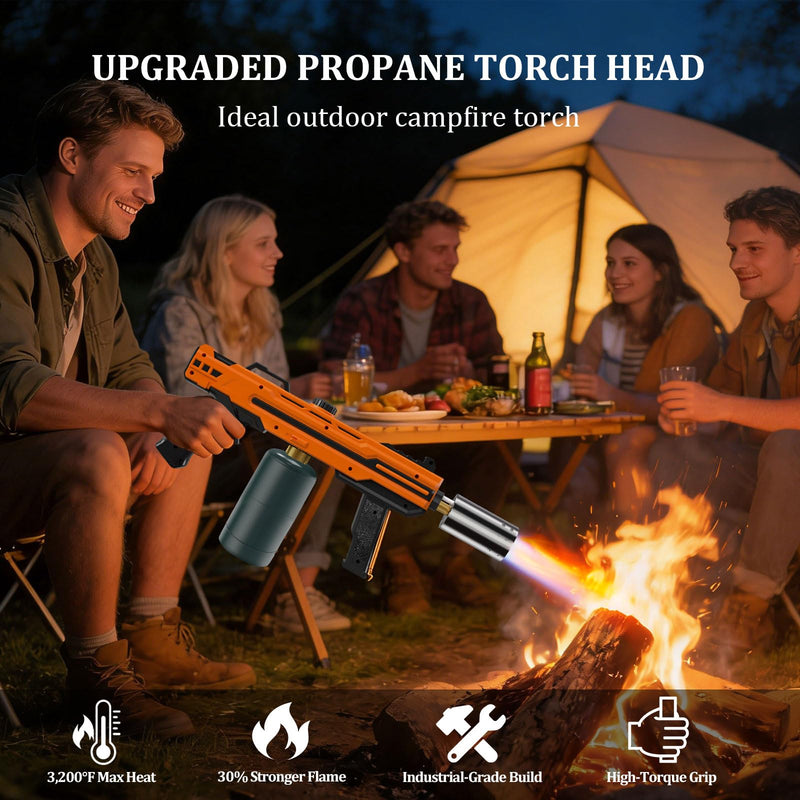 XIEEAOZEE Powerful Propane Torch Gun, Cooking Torch With Adjustable Flame, Flamethrower Kitchen Torch Burner Gas Welding Kits for Grill, BBQ, Campfire, Camping (Propane Tank Not Included) Orange