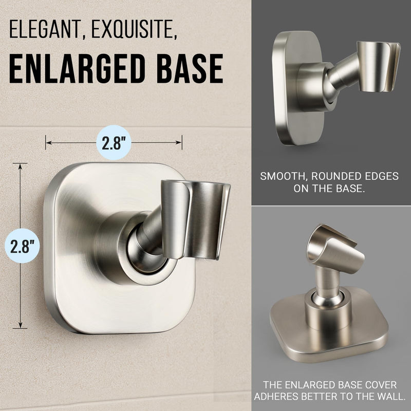 G-Promise Metal Handheld Shower Head Holder, Adjustable Wall Mount Shower Wand Bracket, Strong Adhesive Disc Mount or Drill Installation (Square, Brushed Nickel) Square