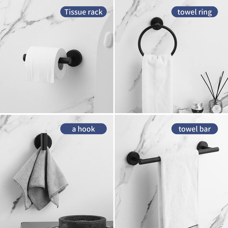 Towel Bar Set Mattel Black, Bathroom Accessories Set 5pcs Including 16'' Tower Bar, Towel Ring and 2 PCS Towel Hooks Black-5pcs-16inch