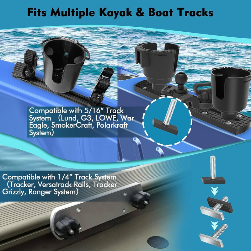 Boat Track System Tool Holder, Knife & Plier Fishing Bait Holder Combo - Compatible for Versatrack/Lund Sport Track - Marine-Grade Storage Solution. 45 Degree Boat Tool Holder
