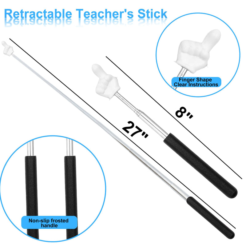 2Pcs Telescopic Teachers Pointer, Mini Pointer Finger Stick for Classroom, Retractable Hand Pointer for School Presentations (Black) Black