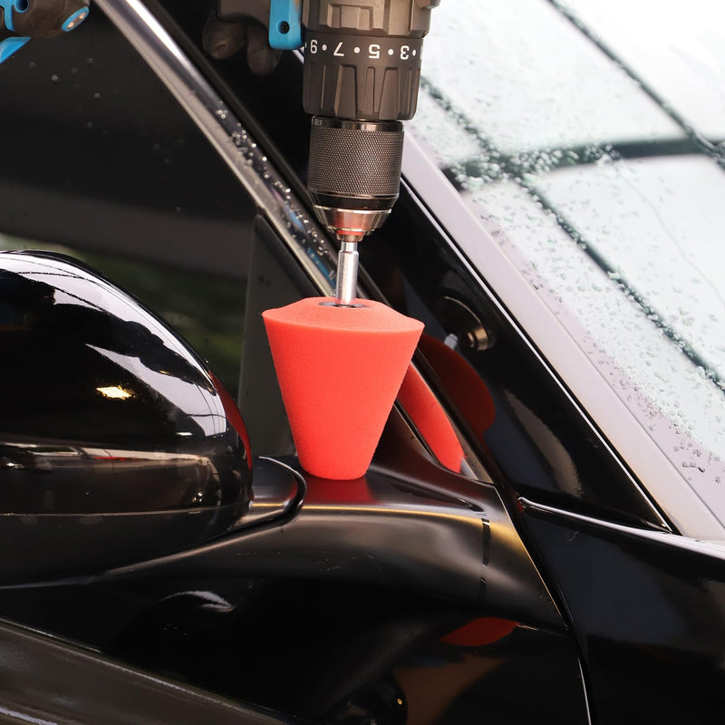 Polishing Cone, SPTA Car Wheel Hub Drill Buffing Sponge Pads Kit, Polishing Ball, 5 Pack Car Buffers and Polishers Kit for Drill, Attaches to Standard Household Drill