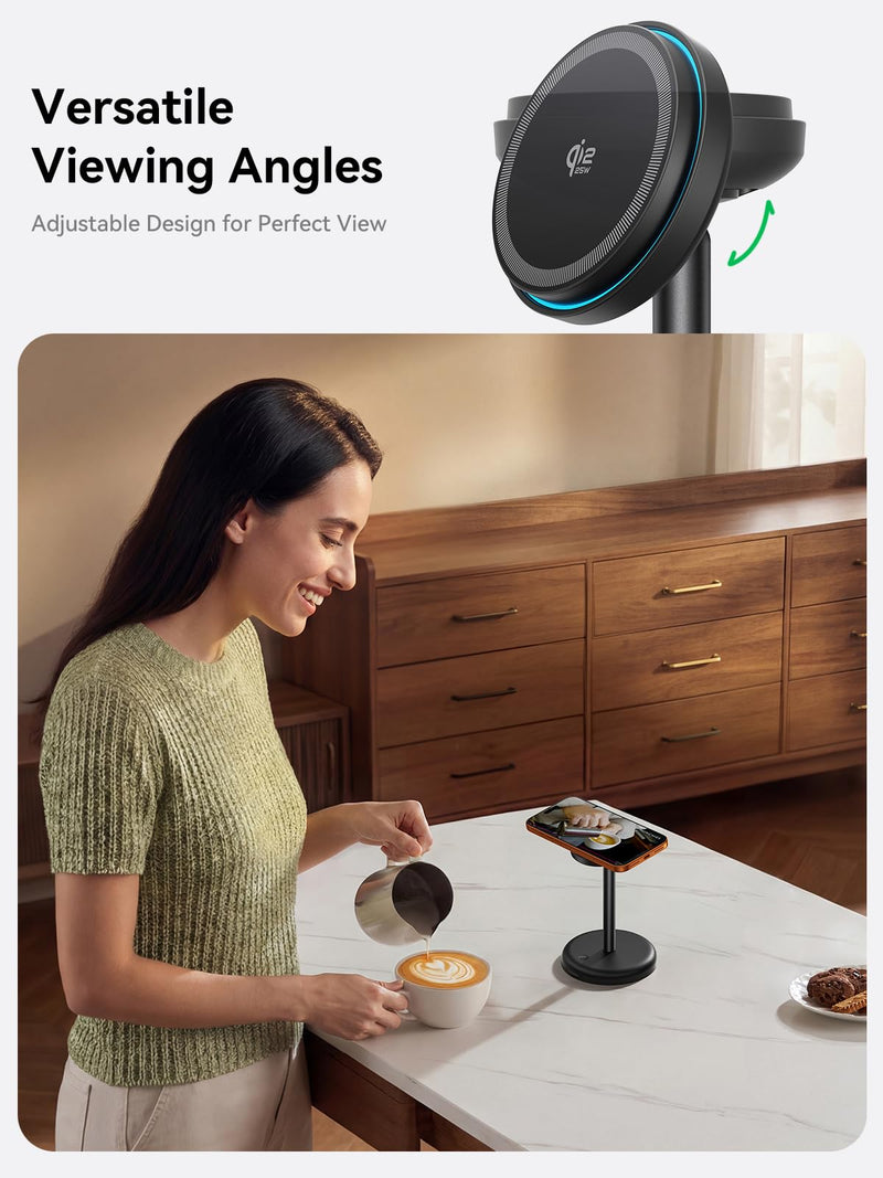 Magnetic Charging Stand Qi2 25W Fast Charging with Cooling Fan | 35W USB-C adapter and 5ft cable included.LED light,For iPhone 17-12 Series&Galaxy S26-S25, ideal for home,office,bedside use With 35W Adapter&Cable