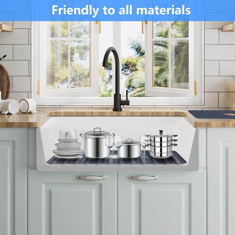 Sink Protectors for Kitchen Sink 26"x 14"Rear Silicone Sink Mat | Various sizes and styles,Protector for sinks and dish,Withstand to 500F,Food-grade silicone .Non-slip and raised feet 26"x14" Rear Gray