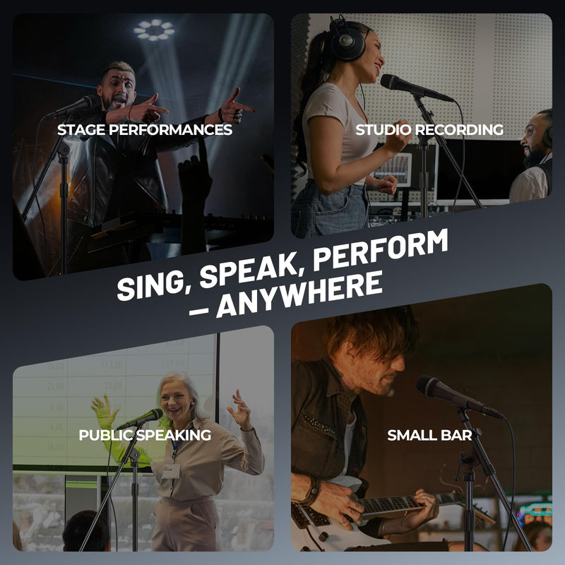 Phenyx Pro Vocal Microphone, Supercardioid Dynamic Mic with 16.4 ft XLR Cable, Mic Clip, Storage Bag, Wired Handheld Microphone for Singing, Stage, Studio, Karaoke (PM-26)