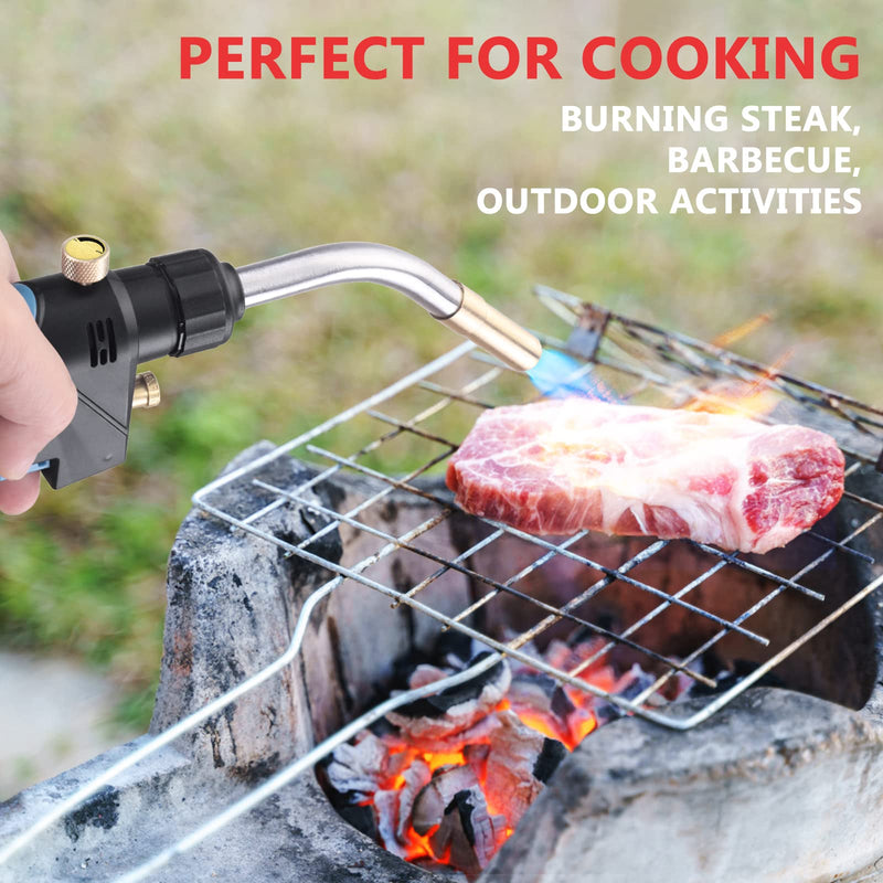 MAPP/MAP/PROPANE Gas Torch,Maximum Temperature 2372℉/1300℃ for Welding, Brazing, Soldering, Thawing, Grilling & More,Use Safe (Fits CGA600, 14.1oz Fuel) Black