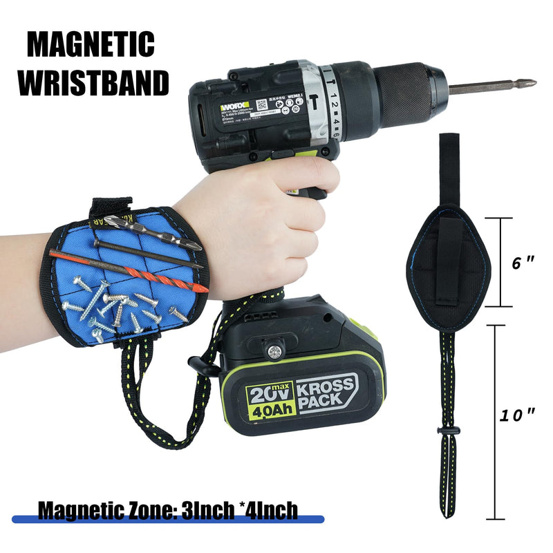KUNN 3-in-1 Right-handed Drill Holster Set with Magnetic Wristband and Tool Belt, Cordless Drill Holster, Impact Driver Holster with Bit Pouch,Drill Holder for Tool Belt, Black and Blue