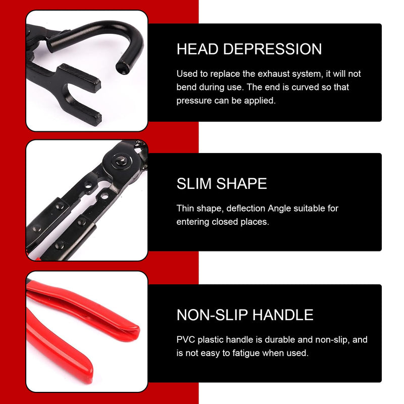 Exhaust Hanger Pliers, Rubber Exhaust Hanger Removal Tool, Universal Cars Handle Clamp Tool, 11.6" Head Recessed Non-Slip Handle Clamp (Red)