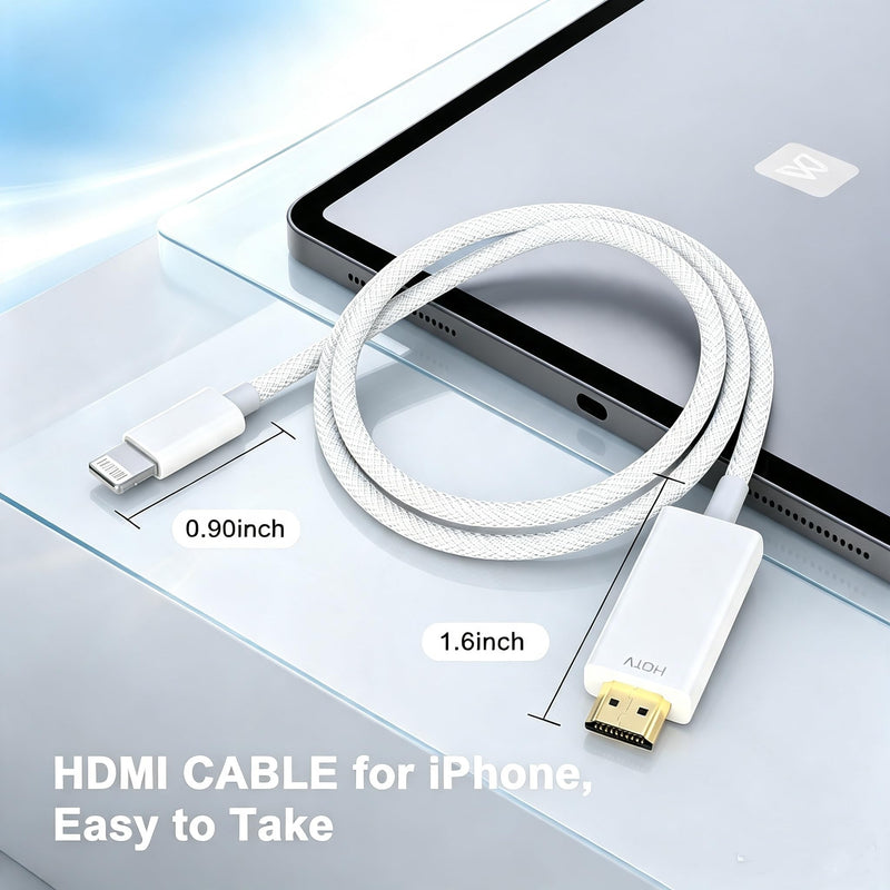 Lightning to HDMI Adapter,for Phone to TV/Projector/Monitor,1080P Digital AV Adapter Sync Screen Woven Cable Compatible iOS-Compatible Digital AV Connector WHITE