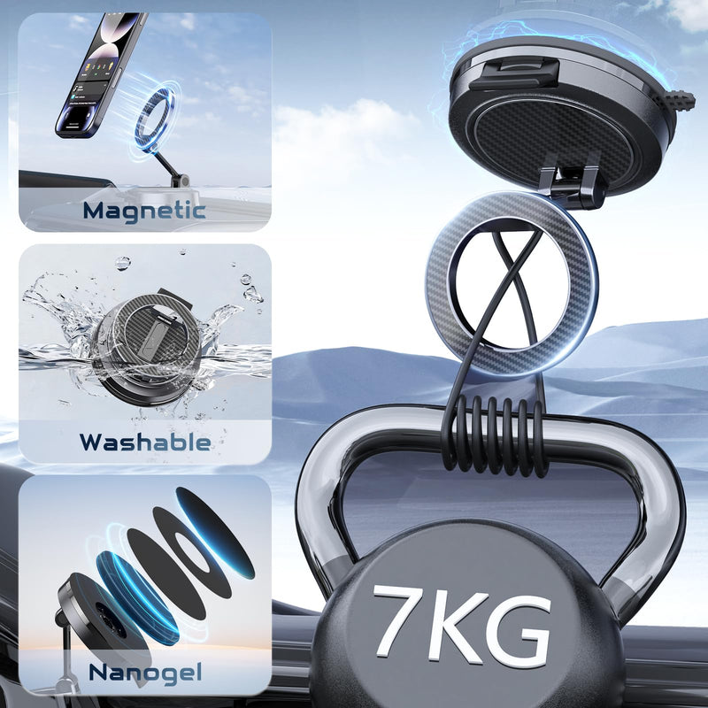 Strong Magnetic Phone Holder for Car & Desk, Compatible with MagSafe, Secure Lock, Universal 360° Rota-Table Car Phone Mount for Dashboard, Glass, Table, Carbon Fiber Gray