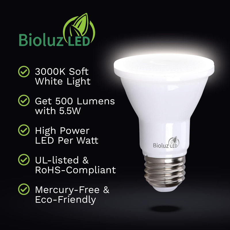 Bioluz LED PAR20 Light Bulbs 10 Pack, Dimmable LED Light Bulb 5.5W = 75W, Soft White 3000K, Daylight LED, E26, 40° Beam, Energy Efficient, UL Listed & Title 20, Replaces Incandescent, Soft Light Bulbs Soft 3000k Title 20 10 Count (Pack of 1)