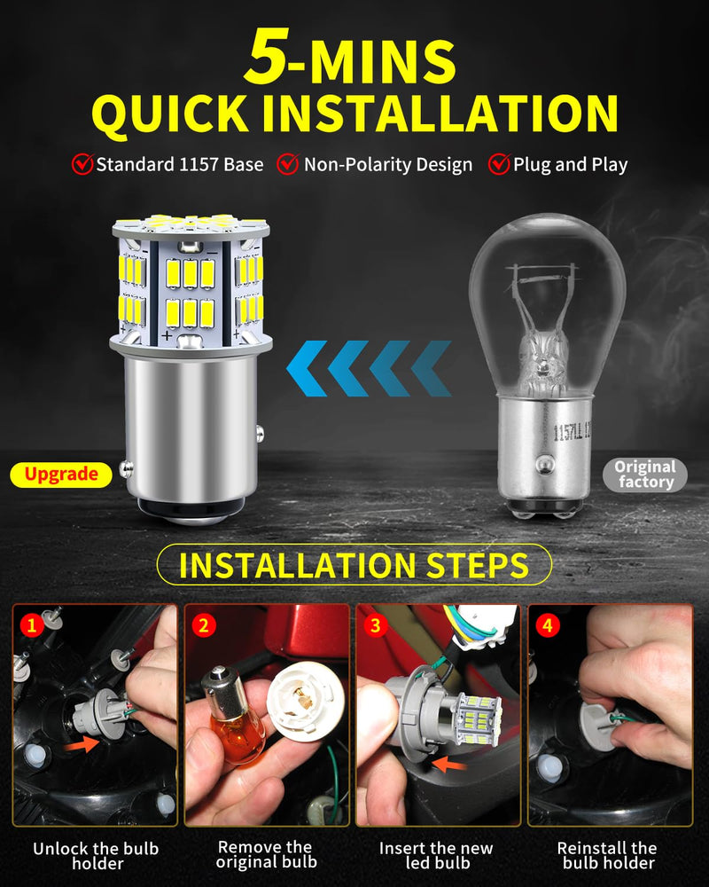 AUXLIGHT 1157 LED Bulbs 54-SMD 300% Super Bright 2057 2357 7528 1016 1034 LED Light Replacement for Car Truck Backup Reverse Brake Tail Turn Signal Lights, Xenon White(Pack of 6) 1157/ 2057/ 2357
