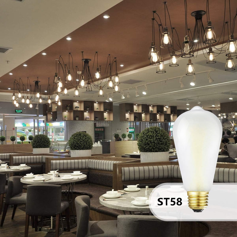 E26 Frosted LED Edison Bulbs, 6W Equivalent 60W,600LM,AC120V, Soft White 3000K,ST58 Dimmable Antique LED Filament Bulbs with 90+ CRI, Pack of 6 (6W=60W Soft White) 6w-3000k-6p
