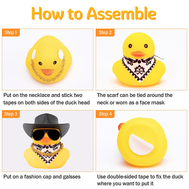wonuu Car Rubber Duck, Yellow Duck Decoration Dashboard with Sun Hat Necklace Sunglasses for Car Dashboard Decorations, C-Duck-Black Cowboy Hat-Scarf