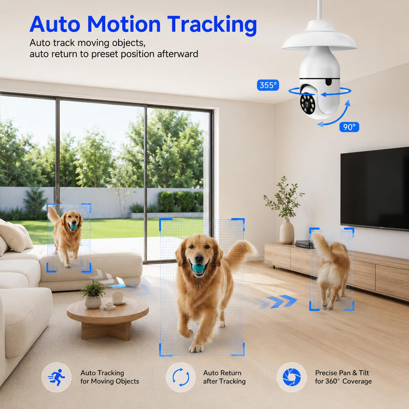 Chpuss Light Bulb Security Camera, 5G& 2.4GHz WiFi Security Cameras Wireless Outdoor for Home Security, 2-Way Audio Color Night Vision, Motion Detection Siren Alarm 1Pack - 5G & 2.4GHz