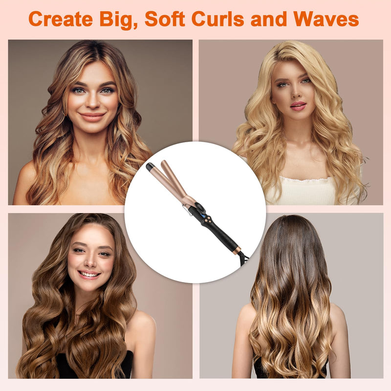 Curling Tongs 32mm for Medium and Long Hair Professional Tourmaline Ceramic Barrel Curler Iron with Clamp Dual Voltage Adjustable Temperature Long-Lasting Results Black