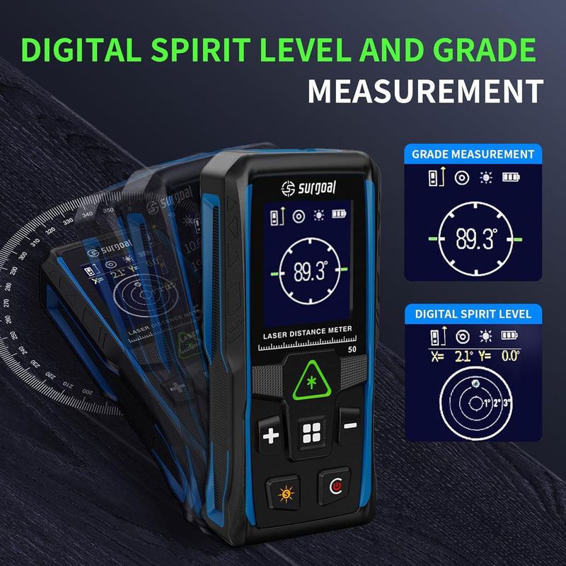 328Ft Green Laser Distance Meter – Digital Laser Measure with Angle Sensor, 4-Way Rotating Backlit LCD, Pythagorean Mode, Unit Switch, ±3mm Accuracy, Handheld Measuring Tool Black Green 328FT