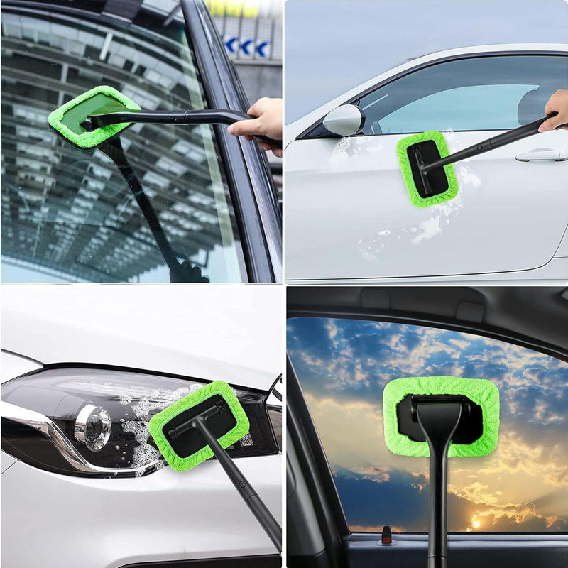 desin Car Windshield Cleaning Tool, Windshield Cleaner with 5 Washable and Reusable Microfiber Pads and Extendable Handle, for Auto Glass Wiper (Green) Green
