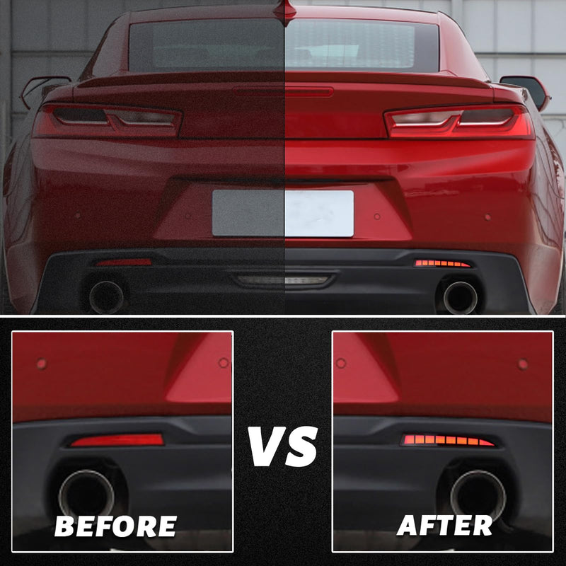 Smoked LED Rear Bumper Reflectors Fog Brake Tail Light Lamps Compatible with Chevy Camaro GEN6 2016-2024 Cadillac ATS XT5 Pontiac Turn Signal Kits (SMOKED) SMOKED