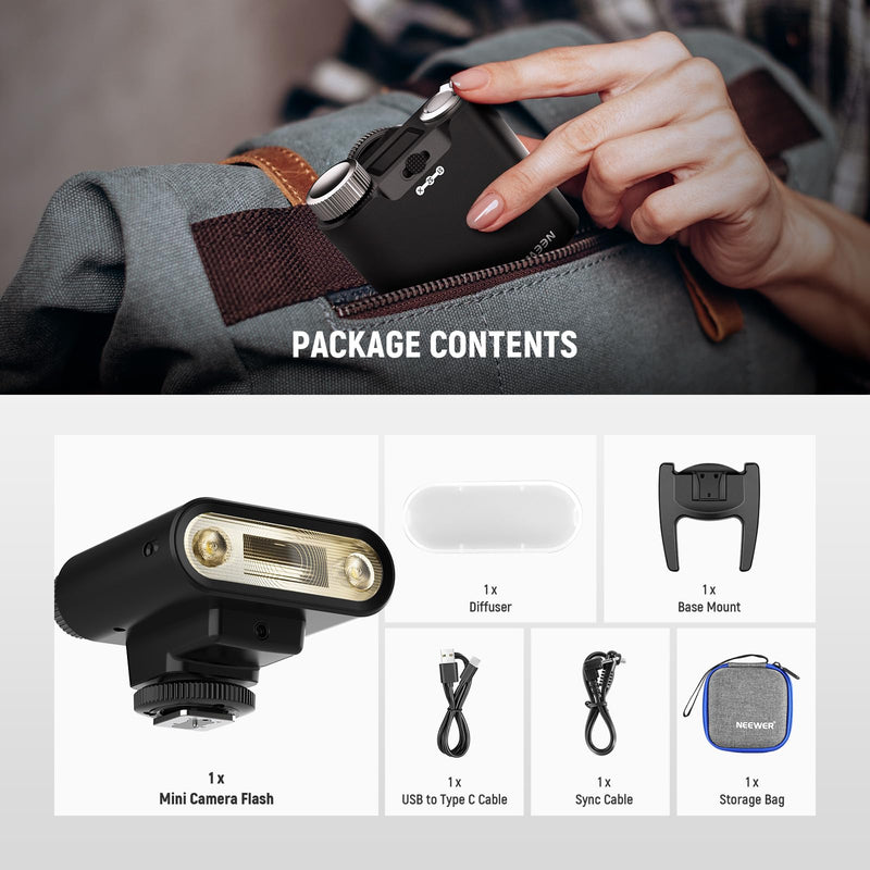 NEEWER Z160 Single Contact Camera Flash, 22Ws GN14 6000K Speedlite Light | Compatible with Canon Nikon Sony Fuji Olympus Camera, A/M Mode 1/1-1/128 Power, 1100mAh, 650 Full Power Flashes 1.5s Recycle
