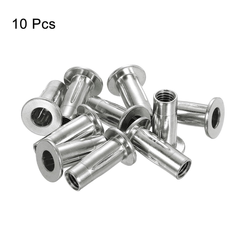 uxcell M10 Multi-Grip Rivet Nuts, 10pcs Pre-Bulbed Shank Flat Head Threaded Insert Nut 304 Stainless Steel Plus Nuts for Construction Industrial 10