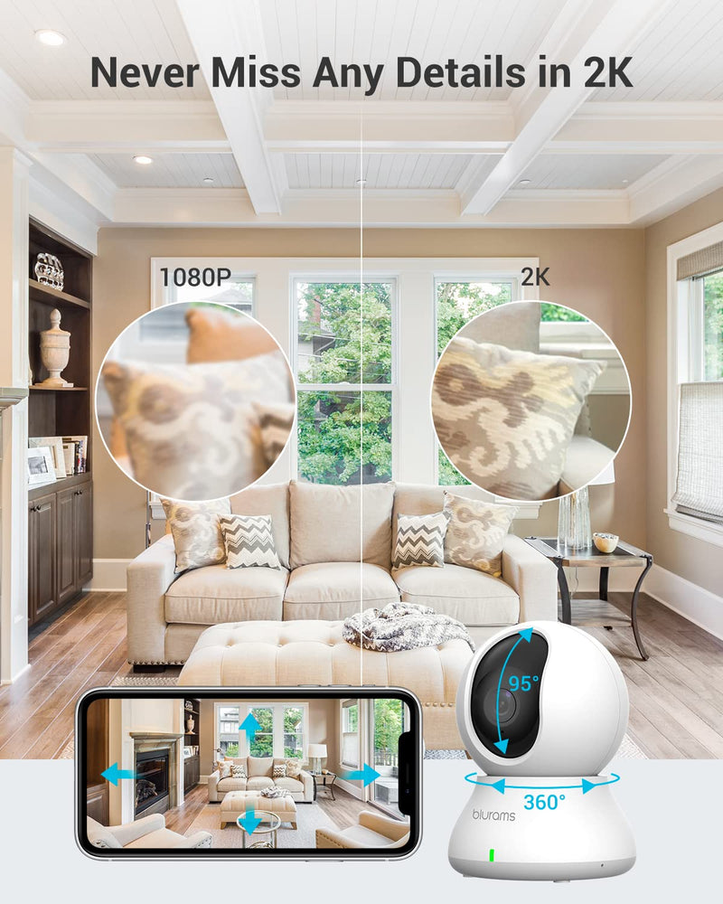 blurams Indoor Camera Bundle Set, 2K Security Camera for Home Security w/Motion Tracking, Phone App, 2-Way Audio, IR Night Vision, Siren, Compatible with Alexa