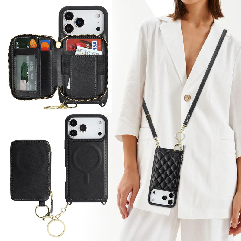 for MagSafe Crossbody Wallet Case for iPhone 17 Pro Max-Black | Protective Purse Case with Card Slots Holder Kickstand Wrist Strap Lanyard Zipper 6.9 Inch 5G black for iPhone 17 Pro Max - 6.9"