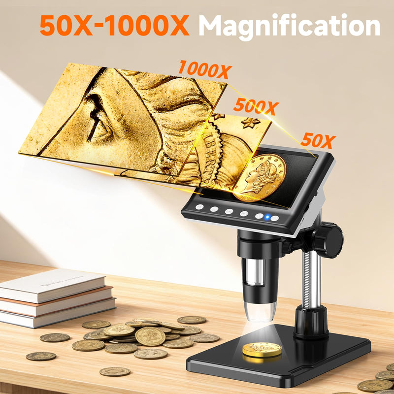 4.3" Coin Microscope Digital Microscope for Collectors 1980P HD Error Coin Magnifier with 8 LED Lights, Compatible with Windows/Mac DM7