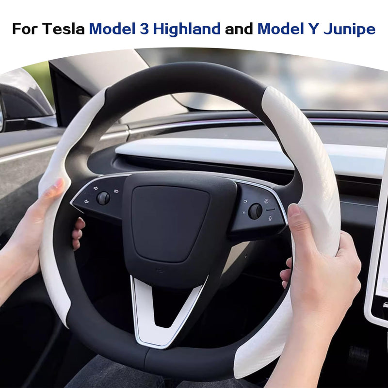 for Tesla Model 3 Highland and Model Y Juniper Steering Wheel Cover Trim Interior Decoration Protection Accessories (M3/My-White 3pcs) E