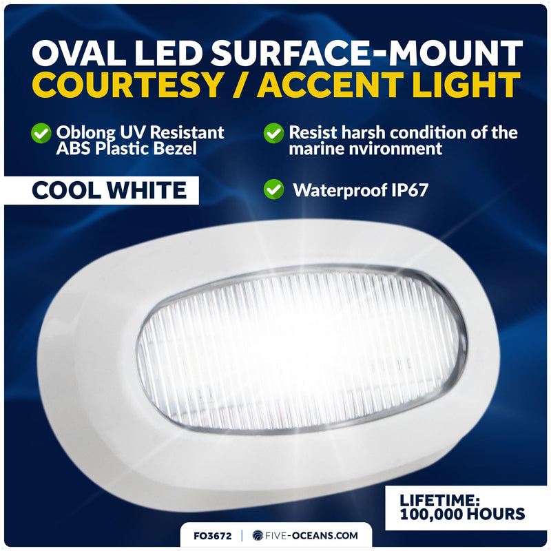Five Oceans Oblong LED Courtesy Light, Cool White, IP67 Waterproof, 12V, Marine Light for Boat Interior, Deck, Cockpit, Pontoon, Fishing Boat, Yacht, Sailboat, RVs - FO3672 1