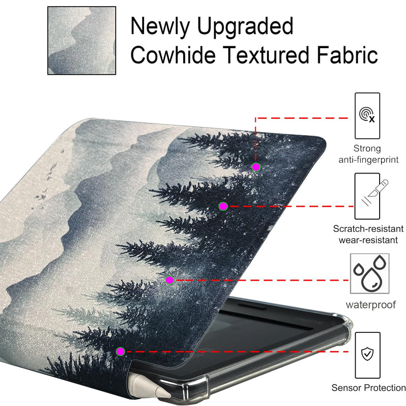 Folio Leather Case for 7" Kobo Libra Colour (2024) eReader - Ultra-Thin Enhanced Auto Sleep/Wake Cover with Transparent TPU Back, Magnetic Closure, Stylus Holder (Misty Forest) Misty Forest