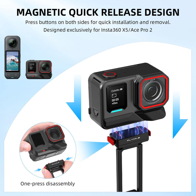 BRDRC X5 Magnetic Quick Release Tripod Stand, Aluminum Alloy Mini Table Mount for Insta360 X6/Ace Pro 2, 180° Adjustable Desktop Holder with 1/4" Screw Adapter, Arca-Swiss & Foldable Hook Accessories