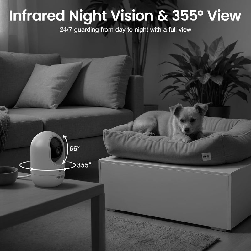 2K Security Camera Indoor-360 Cameras for Home Security and One-Tap Call, Elderly/Cat/Baby/Nanny, Motion Alert, Intelligent Tracking, 2.4GHz WiFi Only, Work with Alexa/Google Home, K7 2Pack 2.4G-2K-2pack
