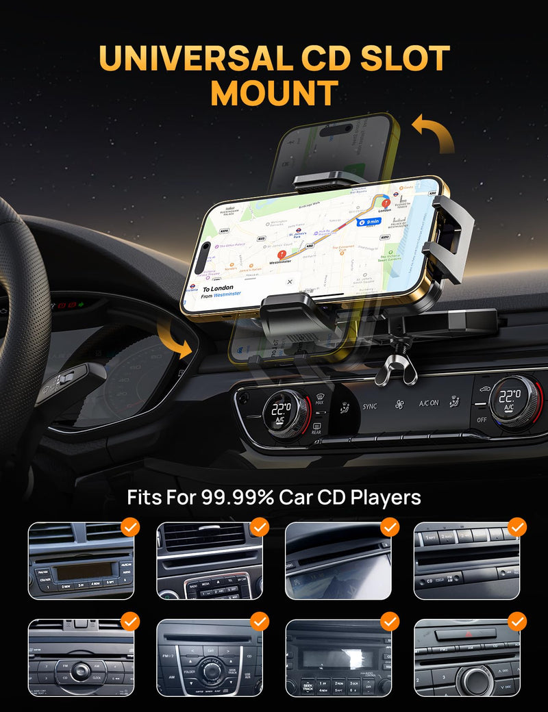 GUANDA TECHNOLOGIES CO., LTD. CD Phone Mount, Universal Phone Holder for Car + Wireless Earbuds Bluetooth 5.3 for Sport Phone Men Women