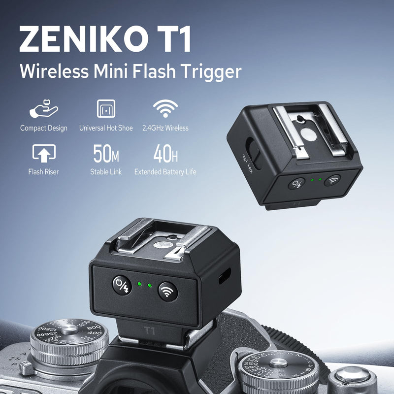 T1 2.4G Wireless Mini Flash Trigger for Canon Nikon Sony DSLR Cameras Wireless Flash Trigger Transmitter and Receiver for Camera Flashes，Tiny Trigger,Full Light Control