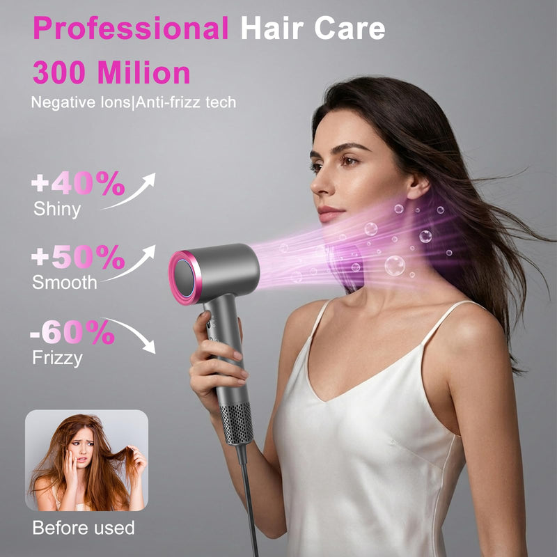 Ionic Hair Dryer 110000 RPM, 4 Heat & 2 Speed Settings with Cool Shot | 110000 RPM brushless motor for 2 mins fast drying, ionic frizz control, lightweight design, quiet 50dB low noise