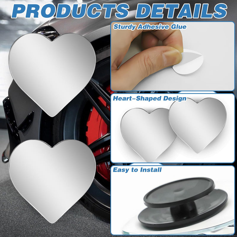2Pcs Cars Heart Shaped Blind Spot Mirrors Car Side Mirror Blindspot Adjustabe Angle Removable Wide Angle Convex RearView Mirror for Enhanced Safety Universal Fit Stick, Car Accessories for Cars Suvs Heart-2Pcs