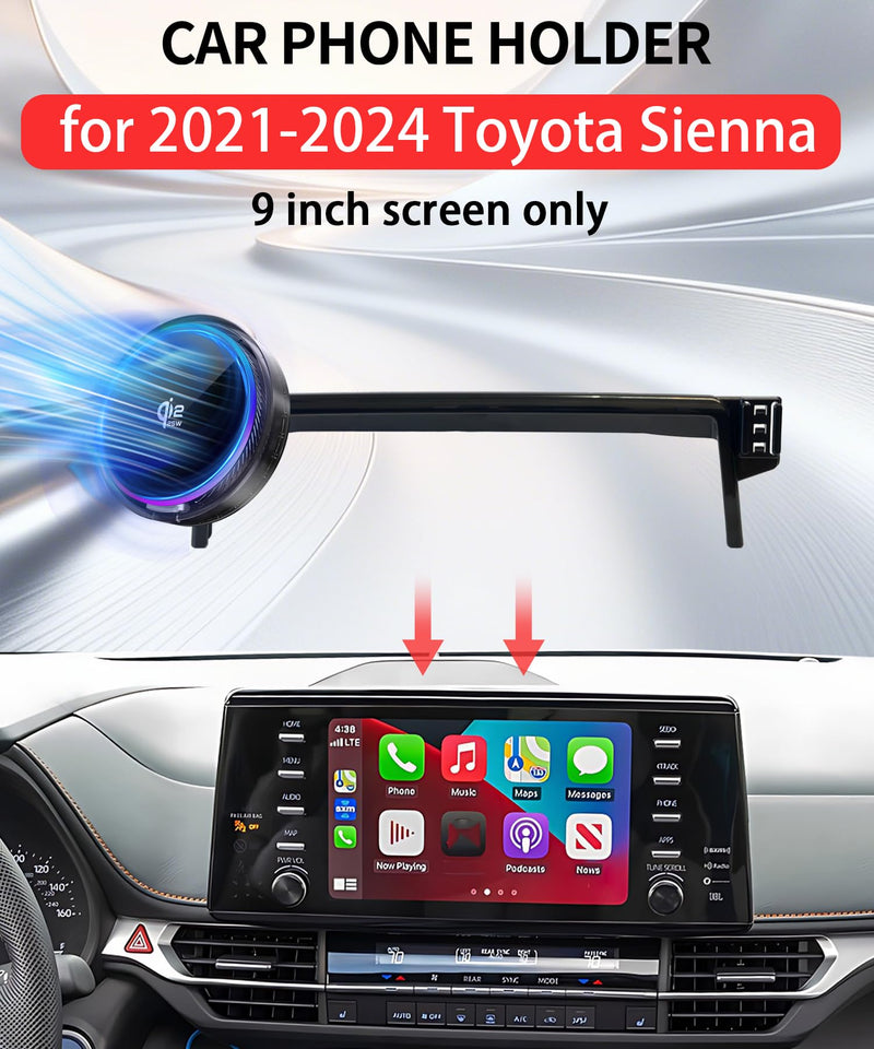 Qi2.2 25W Car Mount Charger for Toyota Sienna 2021-2024 9" Screen | MagSafe Fast Wireless Charging Cell Phone Holder Accessories, with Cooling Fan＆54W Fast Adapter, Navigation Cradle