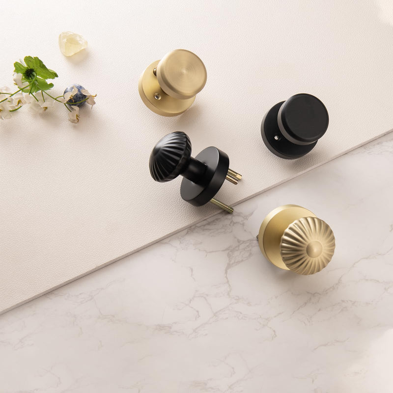 2 Pack Gold Interior Door Knobs, Heavy Duty Door Knob with Lock, Seashell knob Door Handles for Bath & Bedroom 2-Privacy
