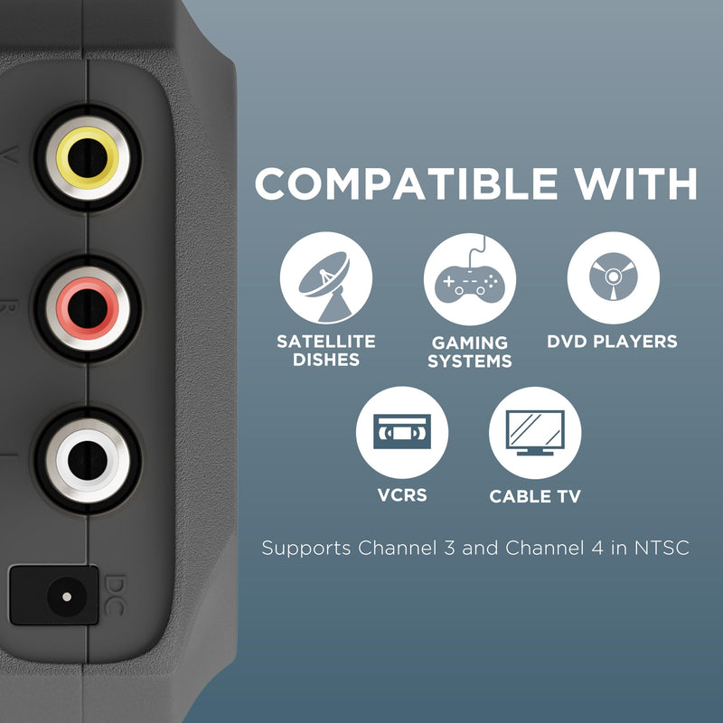 THE CIMPLE CO - RF Modulator, RCA Composite to RF Coaxial Adapter, Converts Standard Definition Signals to Coax, Watch DVD, VHS, Game Consoles on TV, Includes A/V Cable, Does Not Work in Reverse
