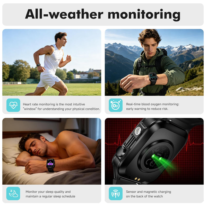 ALLENERGY Smart Watch for Men (Answer/Make Call) 1.96IN Waterproof SmartWatches with Flashlight 30+ Days Extra Long Battery Life 24/7 Fitness Tracker for 100+ Sport - Gift for Friend and Family