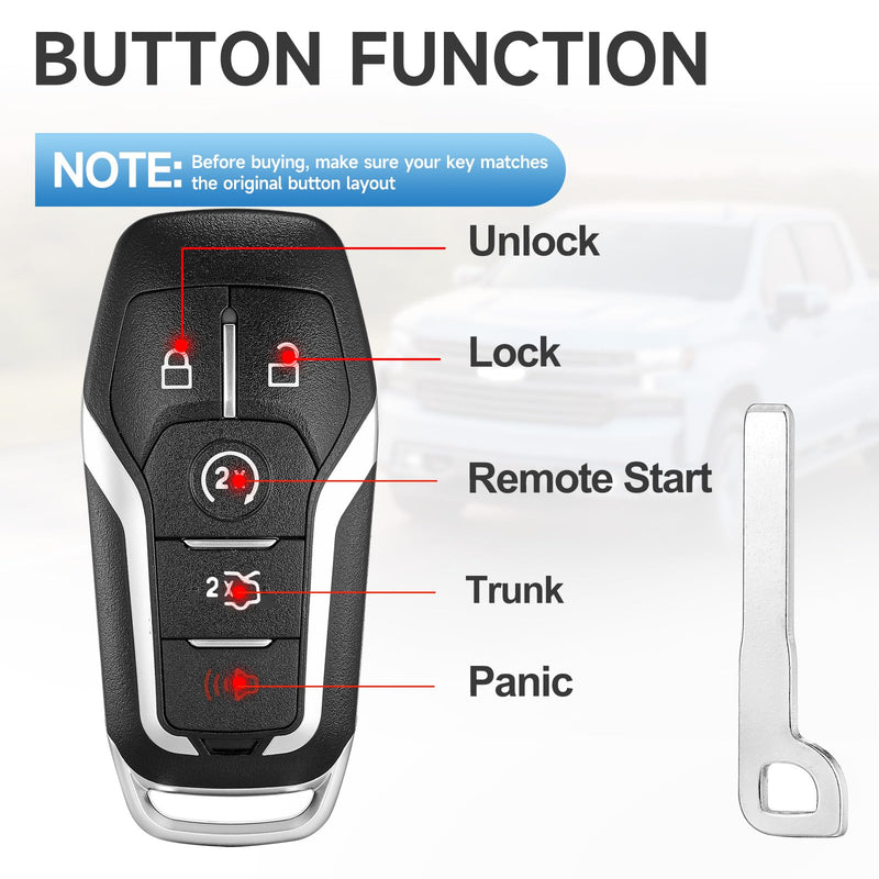 Smart Key Fob Replacement fits for Ford Explorer 2016-2017 Edge Mustang 2015-2017 Fusion 2013-2016 Lincoln MKZ 2013-2016 MKC 2014-2016 MKX 2016-2019 Car Keyless Entry Remote M3N-A2C31243300 902Mhz