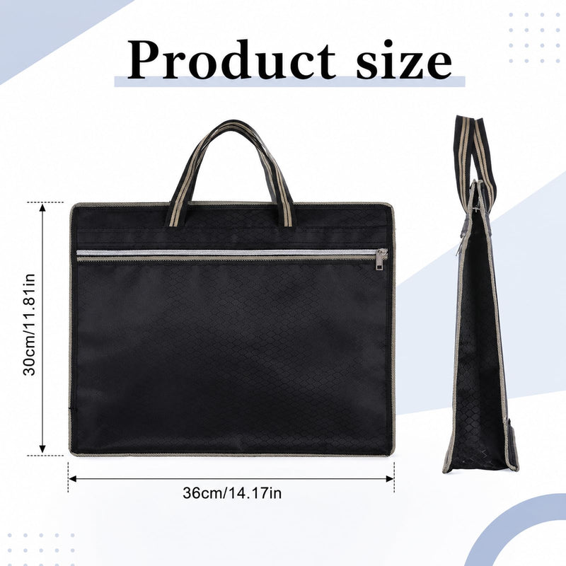 Black Oxford Handle Document Bag with Zipper, Portable Briefcase | File Tote Bag Pouch for Carrying Paper Files Books File Document Bag