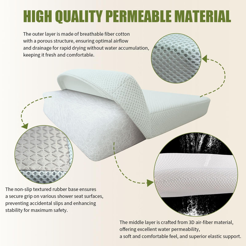 Shower Seat Cushion,Thickened Shower Chair Cushion 4D Air Fiber Material,Machine Washable and Fast Drying Suitable for Shower Seats Bathtub Baths, Poolside Scenes，Light Gray Light Gray