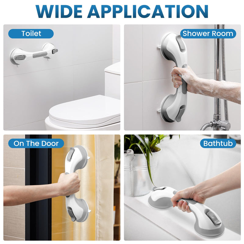 LEVERLOC Grab Bars for Shower 2 Pack Suction Bathtub Safety Rails, Heavy Duty 12 Inch Shower Handle Removable Bath Handrails for Seniors and Elderly, Bathroom Safety Grip No Drilling Waterproof Grey 12.2" 2 Set Gray
