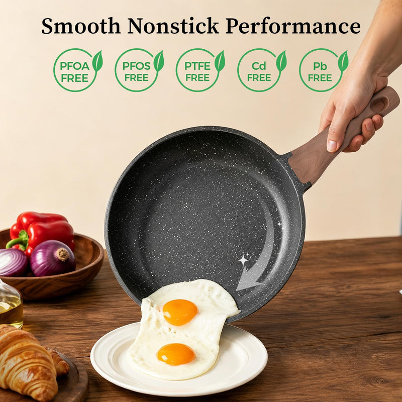 YASHE 8 Inch Granite Nonstick Frying Pan for Induction & All Stovetops | PFOA/PFOS Free Scratch Resistant with Stay-Cool Handle Cooking Skillet Pan Non-Toxic Omelette Pan Gray