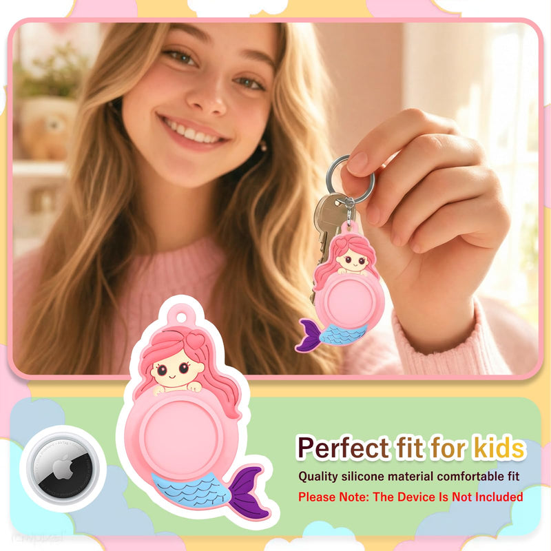 OAJ Mermaid Design Silicone Case for Apple Air Tag 1st/2nd Generation, Durable Shockproof Scratch Resistant Protective Cover with Keychain Holder for Keys, Pets, Luggage