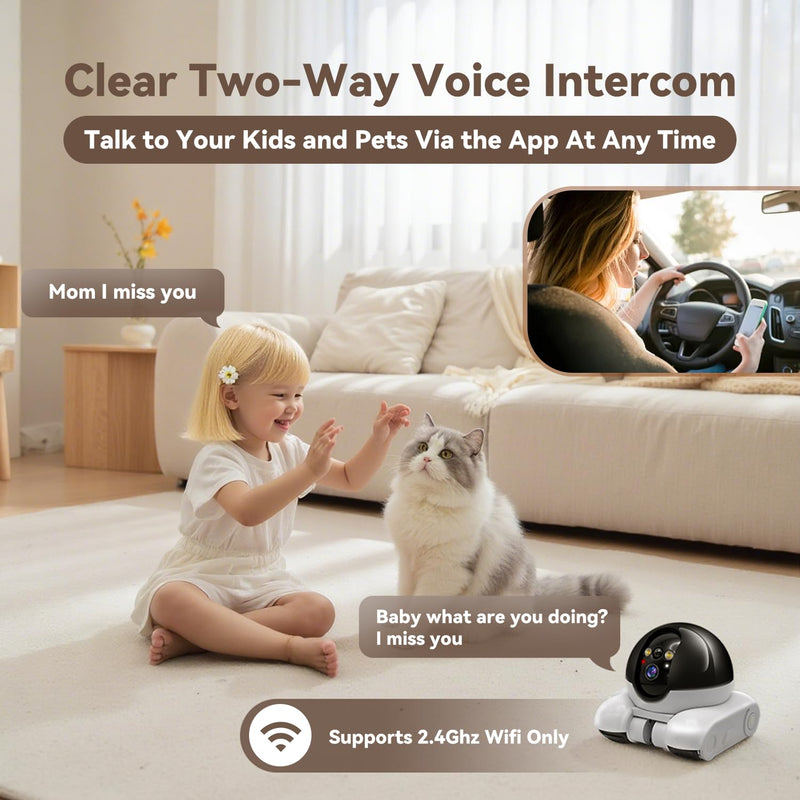 DreamBee Security Indoor Camera 1080P Dual Lens,Robot Camera on Wheels Movable with 2-Way Talk,Distance Bot with Night Vision,Blinky Bot App Control for Home Security/Cats/Dogs/Baby/Elderly