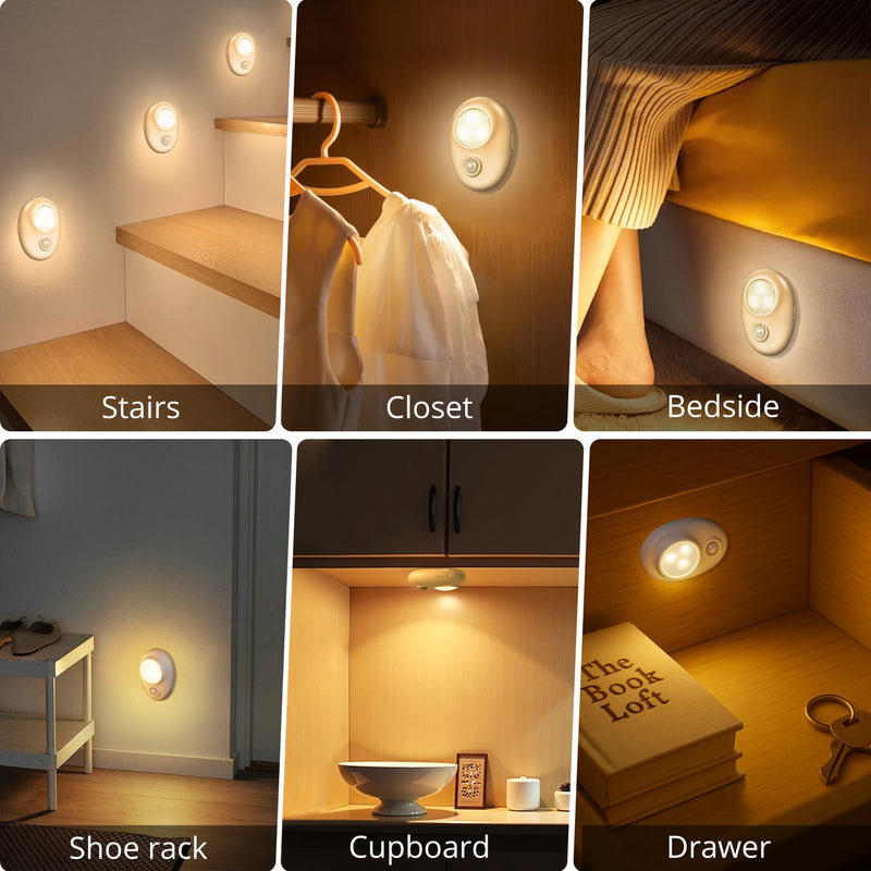 LED Motion Sensor Puck Lights Rechargeable with 3 Color Temps, Dimmable, Wireless, Magnetic and Stick On, for Under Cabinet Closet Lighting, Night Light, Locker, Stair, Kitchen, Shelf