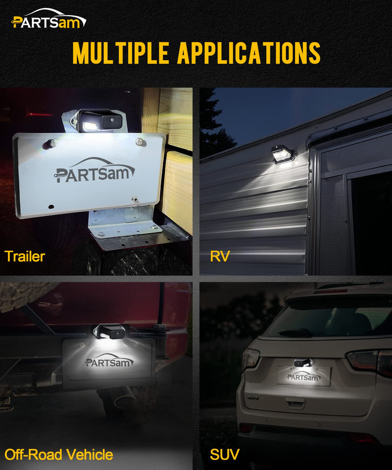 Partsam LED License Plate Light Waterproof 12V DC License Tag Light with Holder Drainage Hole ABS Housing PC Lens for Trailer Truck Pickup UTV ATV RV Boat 12V DOT Compliant Black